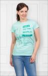 Футболка женская , принт Smile To The World, ментол (360-1)