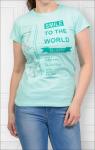 Футболка женская , принт Smile To The World, ментол (360-1)
