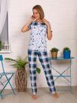 Пижама с длинными брюками, комбинированный бирюзово - синий (687-2)