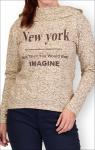 Толстовка с капюшоном, футер с лайкрой, принт New York, экрю (281-5)