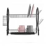 Cушилка для посуды 2-ярусная LUCIA, с поддоном и держателями для стаканов и столовых приборов, черная, 52х24.5х40 см