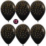 Набор воздушных шаров металлик S 12" (30 см) Золотое конфетти на черном 5 шт. 125756