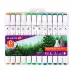 *Маркеры для скетчинга двусторонние BRAUBERG ART DEBUT "WHITE", НАБОР 12 шт, цвета леса, 152139