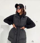 Болоневый жилет с пояском черный ZI