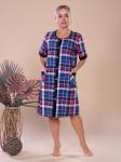 1259 Халат женский 'Клетка' на пуговицах, синий