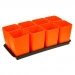 "Садовник" Набор для рассады пластмассовый: 8 стаканов по 0,8л, на поддоне, оранжевый, ГОСТ Р 50962-96 (Россия)