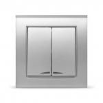 Выключатель двухклавишный "Бриллиант", скрытая установка, еврослот, 10А, 220В, серебро, с подстветкой (Китай)