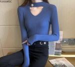 Джемпер  Женский 3003 "Вырез + Пуговка Ворот" Темно-Синий