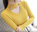 Джемпер  Женский 3003 "Вырез + Пуговка Ворот" Желтый
