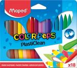 COLOR'PEPS PLASTICLEAN Мелки пластиковые, треугольный корпус, двусторонние - для тонкого письма и раскрашивания, не пачкают рук, рисуют в 3 раза больше цв карандашей, в картонном футляре, 18 цветов