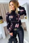 Блузка в цветы черная O114