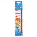 .Карандаши двусторонние ПИФАГОР "Веселые акулята", 6 штук, 12 цветов, заточенные, европодвес, 181362