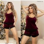 Велюровый костюм Size Plus топ и шорты бордо M29