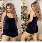 Велюровый костюм Size Plus топ и шорты синий M29