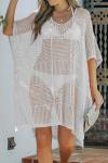 Белое пляжное пончо крупной вязки