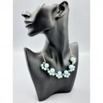 Авторское колье на цепочках из крупных и маленьких мятных и серых бусин