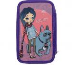 31П26/2_2621022 Пенал Девочка с бульдогом, с двумя отделениями.  Non-branded