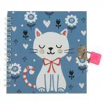 Записная книжка подарочная формат а6+,45 листов, на замке, на гребне,линия,микс котики Calligrata
