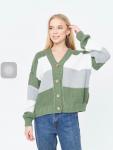 Женская Кофта Зелено-серо-белая