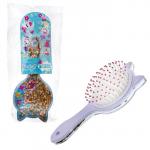 Like Nastya расческа массажная с ручкой с кошечкой, бирюзовая, 2 вида: с золотыми и серебряными блестками