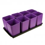 "Садовник" Набор для рассады пластмассовый: 8 стаканов по 0,8 л, с донышком, на поддоне, фиолетовый, ГОСТ Р 50962-96 (Россия)