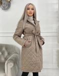 Болоневое стеганое пальто с поясом каппучино T124 ZI