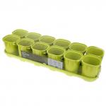 "Ingreen" Горшок для рассады пластмассовый "Smart Solution" 200мл, набор 12шт, с поддоном 42х14х8см, с торфяными таблетками, многоразовый, фисташковый (Россия)