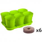 "Ingreen" Горшок для рассады пластмассовый "Smart Solution" 400 мл, набор 6шт, с поддоном 25х17х10 см, с торфяными таблетками, многоразовый, фисташковый (Россия)