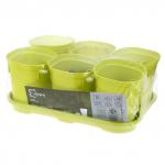 "Ingreen" Горшок для рассады пластмассовый "Smart Solution" 400 мл, набор 6шт, с поддоном 25х17х10 см, с торфяными таблетками, многоразовый, фисташковый (Россия)