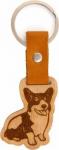 Брелок деревянный хлястик из кожи / Корги