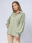 Блуза цвета полыни с пышными рукавами и отложным воротником