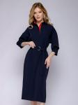 *Платье темно-синее длины миди с отложным воротником c красной вставкой