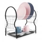 Cушилка для посуды 2-ярусная LUCIA, с поддоном и держателями для стаканов и столовых приборов, черная, 52х24.5х40 см