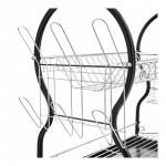 Cушилка для посуды 2-ярусная LUCIA, с поддоном и держателями для стаканов и столовых приборов, черная, 52х24.5х40 см