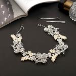 Аксессуар для волос "Альба" трехлистник, 23.5х2,5 см, серебристо-белый