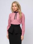 Блуза розовая с длинными рукавами и бантом