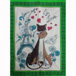 Полотенце вафельное кухонное "Кошки башня" зелёный