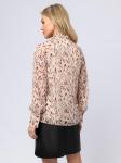 Блуза бежевая с принтом, бантом и длинными рукавами