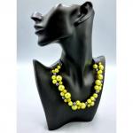 Авторское колье на лентах из крупных и маленьких зеленых и серых бусин