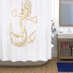 *Занавеска (штора) Maritime для ванной комнаты тканевая 200х200 см., цвет белый золотой