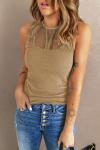 Бежевая майка с прозрачными вставками