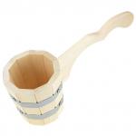 Ковш для бани деревянный 1л, д25 см, h15 см, горизонтальная ручка 21 см, двойная металлическая обвязка, липа (Россия)