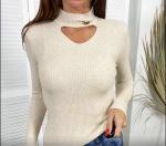 Джемпер  Женский 3003 "Вырез + Пуговка Ворот" Светло-Бежевый