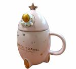 Кружка керамическая с крышкой и ложкой космонавт на ракете