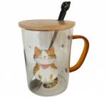 Кружка стеклянная с крышкой и ложкой Котик