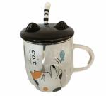 Кружка стеклянная с крышкой и ложкой котик