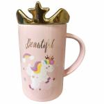 Кружка керамическая с крышкой короной Единорог