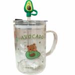Кружка с крышкой и стеклянной трубочкой Авокадо