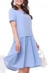 Голубое платье с оборкой в горошек