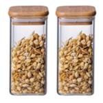 Банка для продуктов стеклянная 200мл "Хай-Тек" с бамбуковой крышкой, квадратная 6*8см